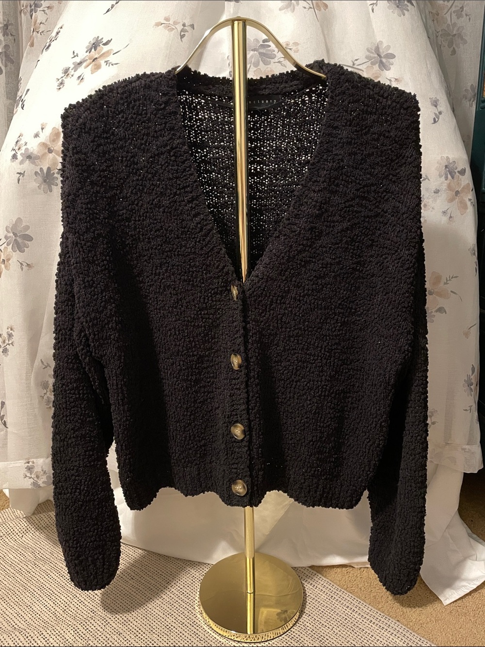 Sanctuary Black Textured V-Neck Button Cardigan